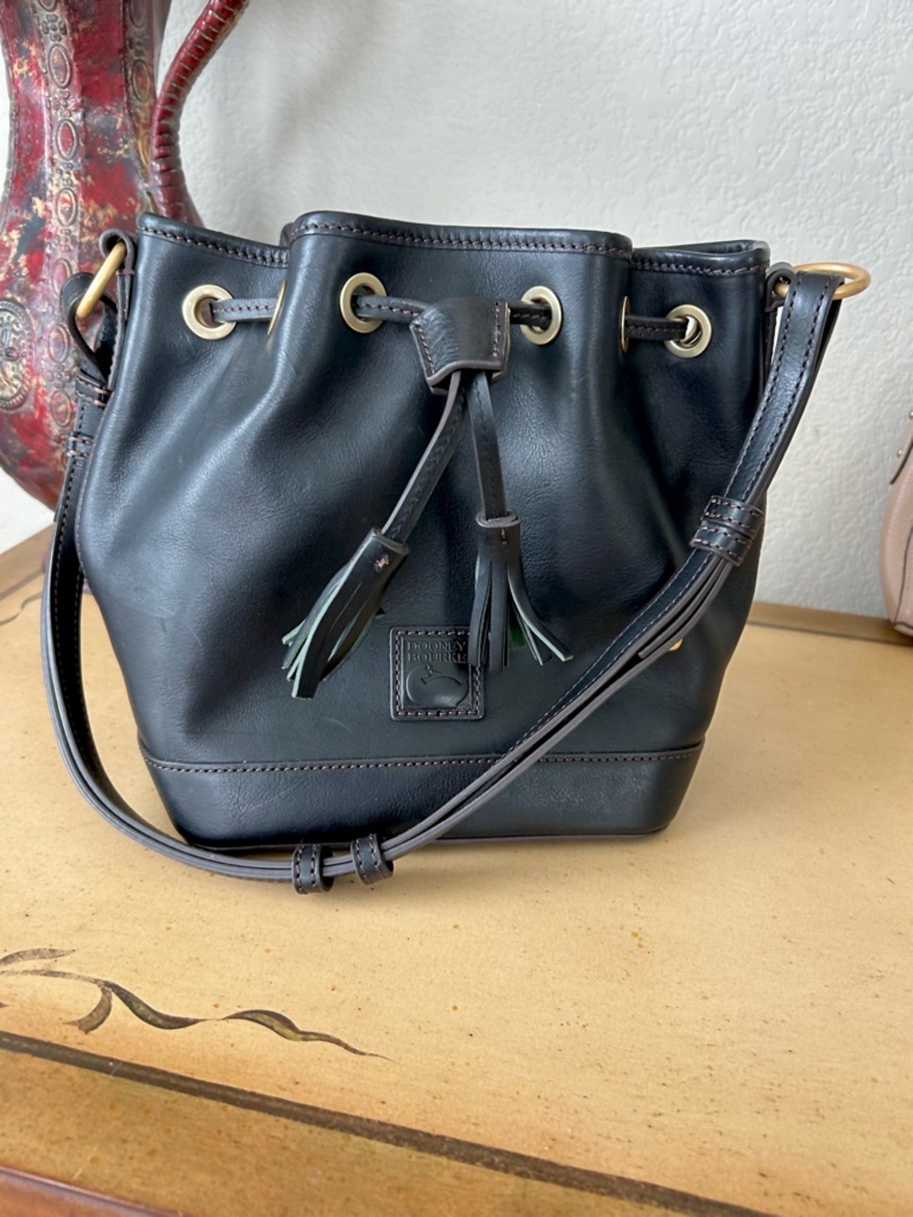 NWOT Dooney & Bourke Florentine Small Black Drawstring Bucket Bag